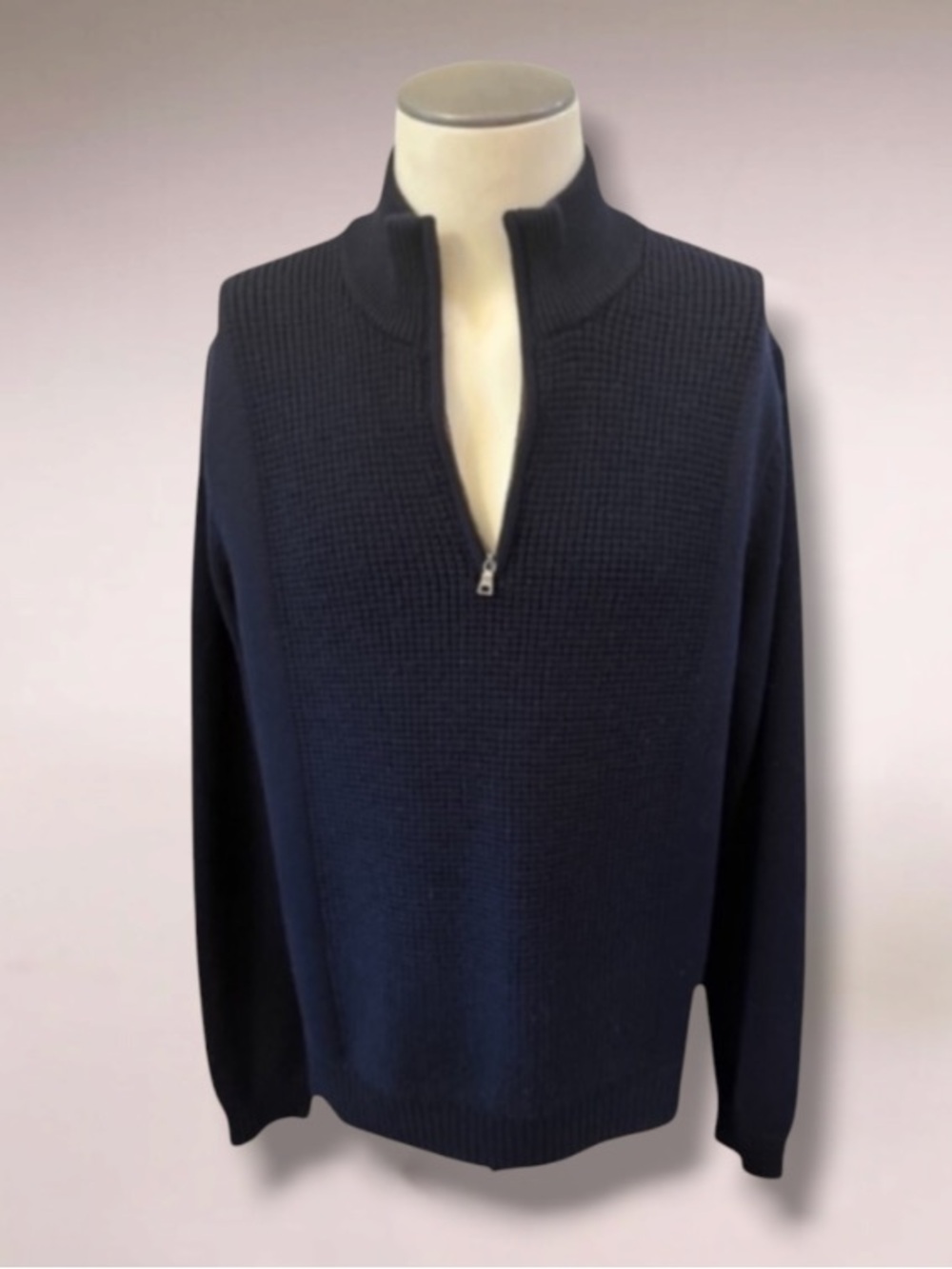Vince Micro Waffle Quarter-Zip Pullover Blue Wool Sweater Size Large